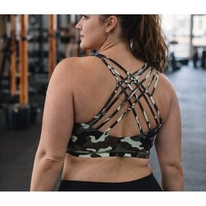 NWT Born Primitive Womens Helix Crisscross Back Camo Sports Bra Sz XL Athleisure